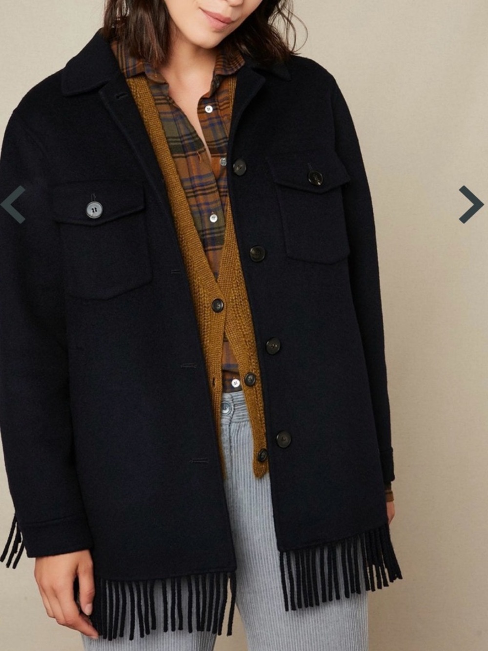 Hartford Navy Fringe Wool Jacket Coat